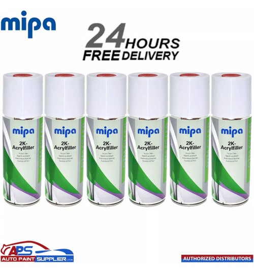 6X MIPA 2K Acrylfiller Spray GREY 2K Primer Filler 400ml Aerosol Inc Hardener